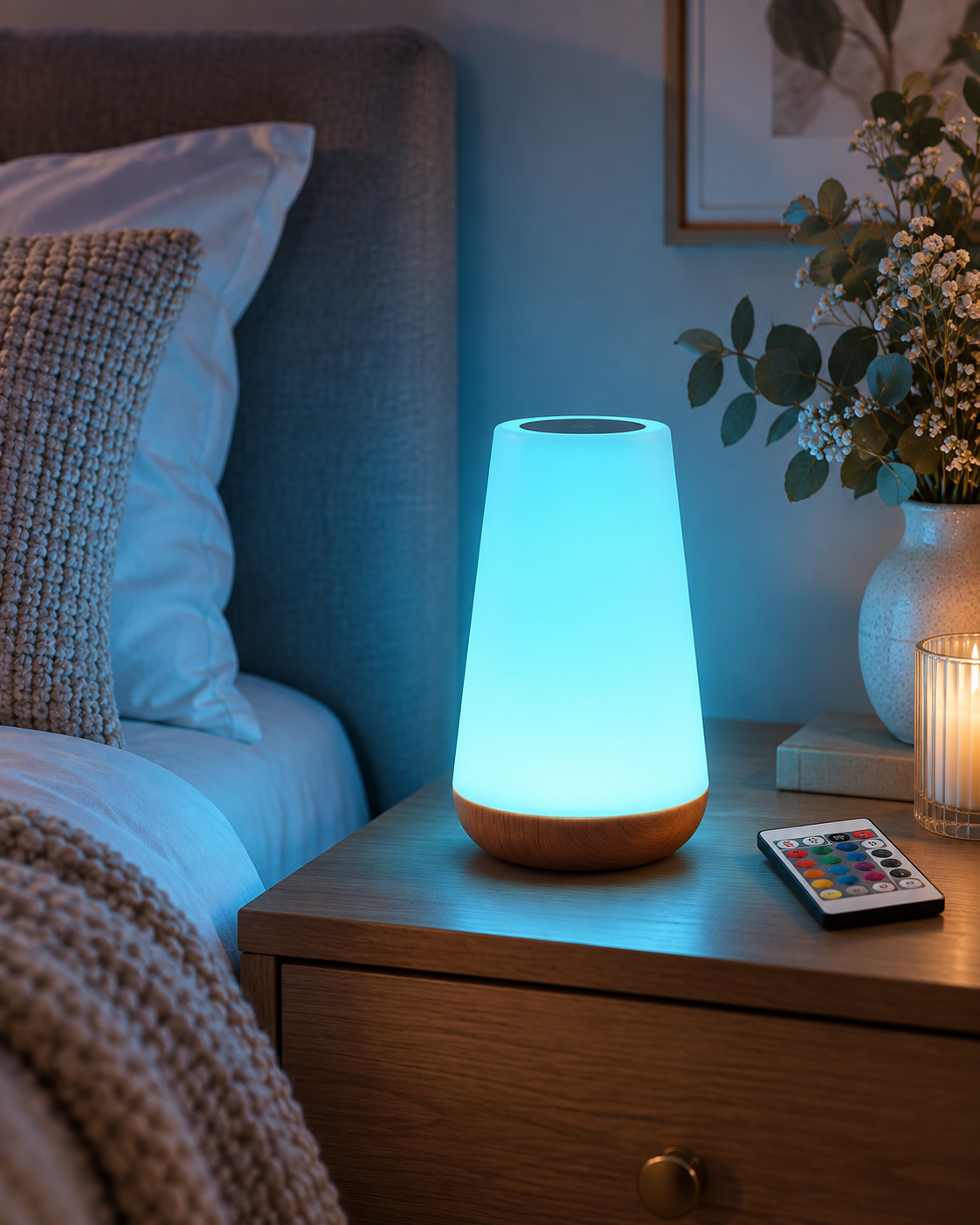 13-Colour Touch Table Lamp – USB Rechargeable Bedside Night Light