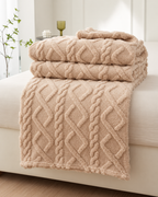 Geometric Coral Fleece Throw Blanket – Soft Textured Sofa & Bed Throw