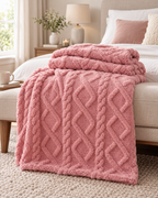 Geometric Coral Fleece Throw Blanket – Soft Textured Sofa & Bed Throw