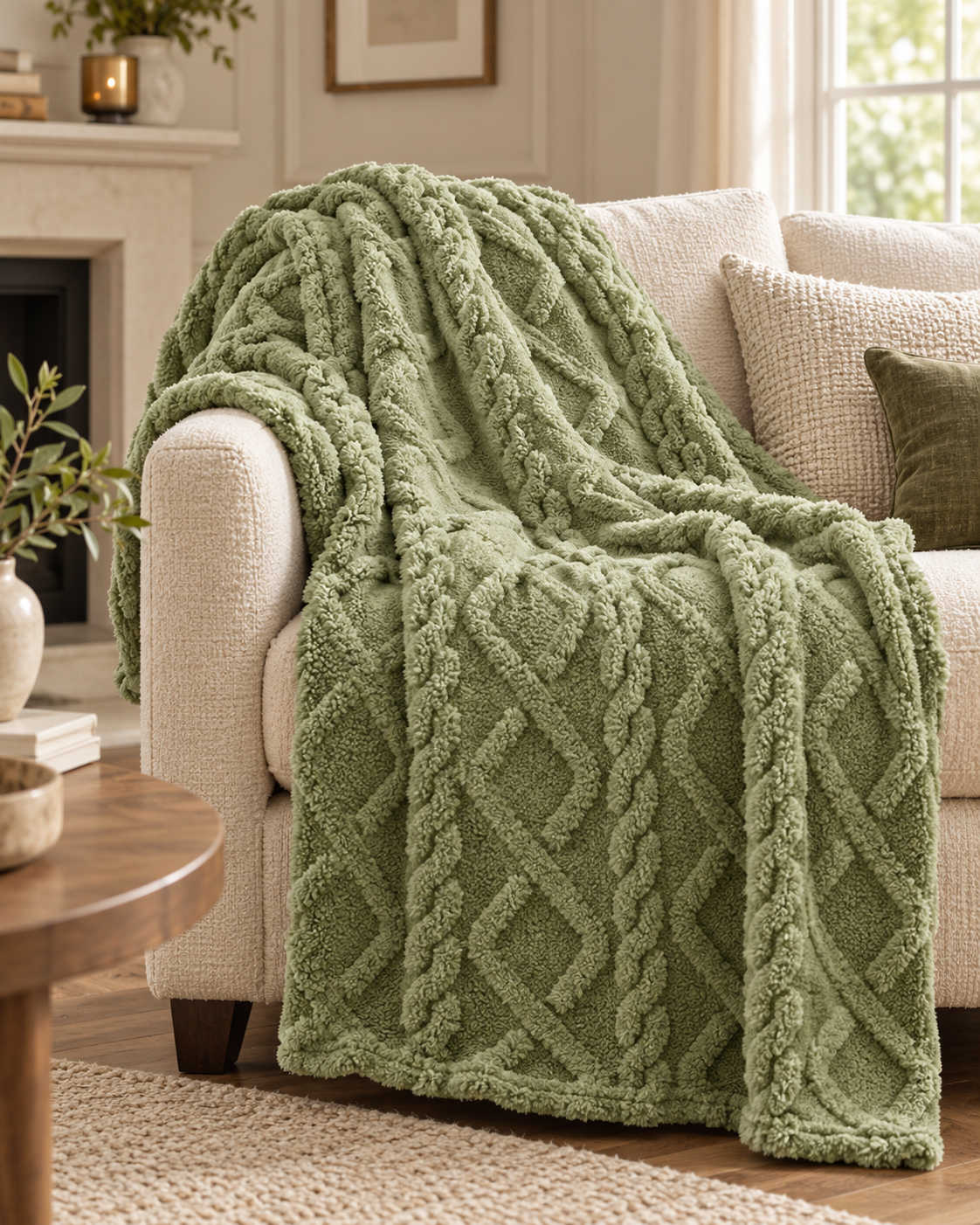 Geometric Coral Fleece Throw Blanket – Soft Textured Sofa & Bed Throw