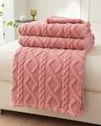 Geometric Coral Fleece Throw Blanket – Soft Textured Sofa & Bed Throw