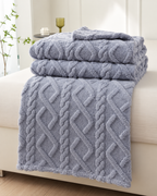 Geometric Coral Fleece Throw Blanket – Soft Textured Sofa & Bed Throw
