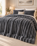 Plush Ribbed Throw Blanket – Thick Striped Sofa & Bed Blanket