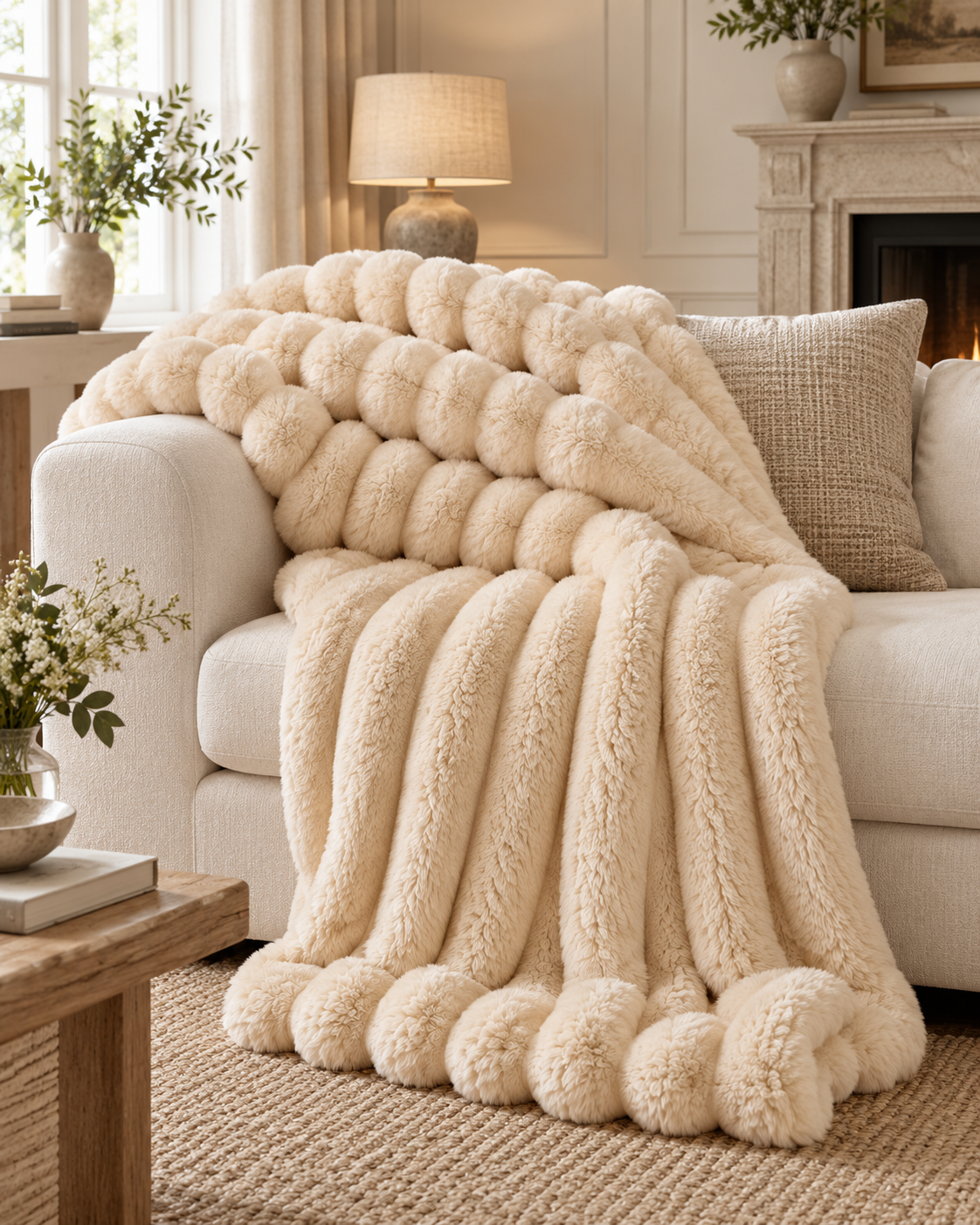 Plush Ribbed Throw Blanket – Thick Striped Sofa & Bed Blanket