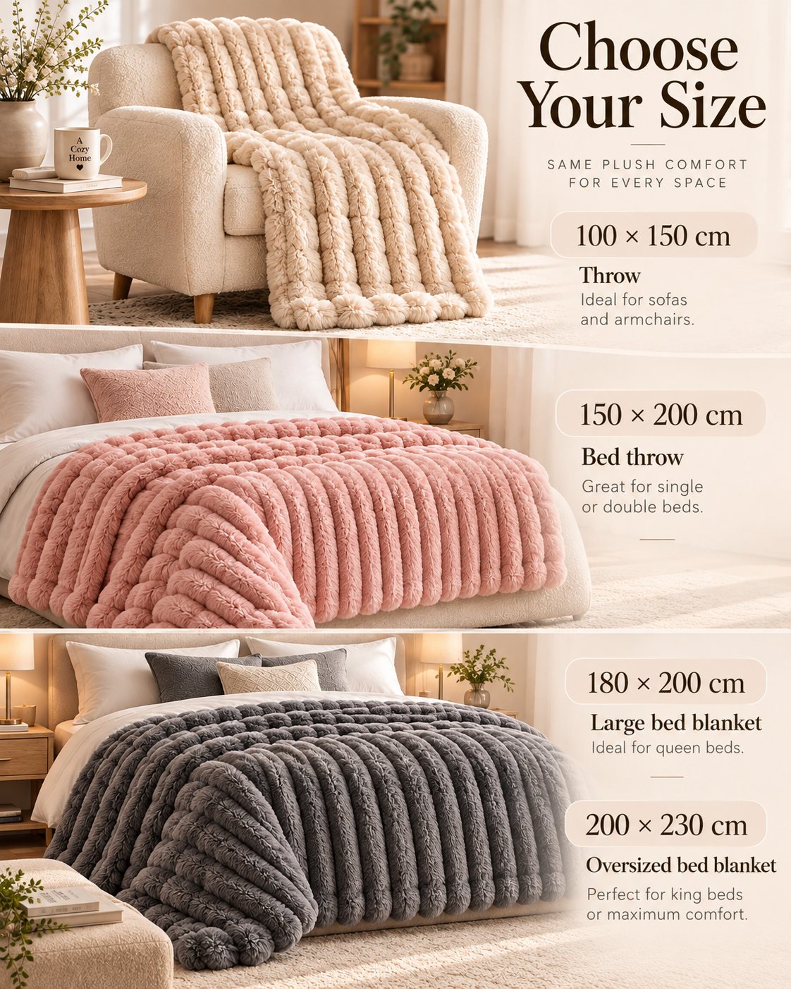 Plush Ribbed Throw Blanket – Thick Striped Sofa & Bed Blanket