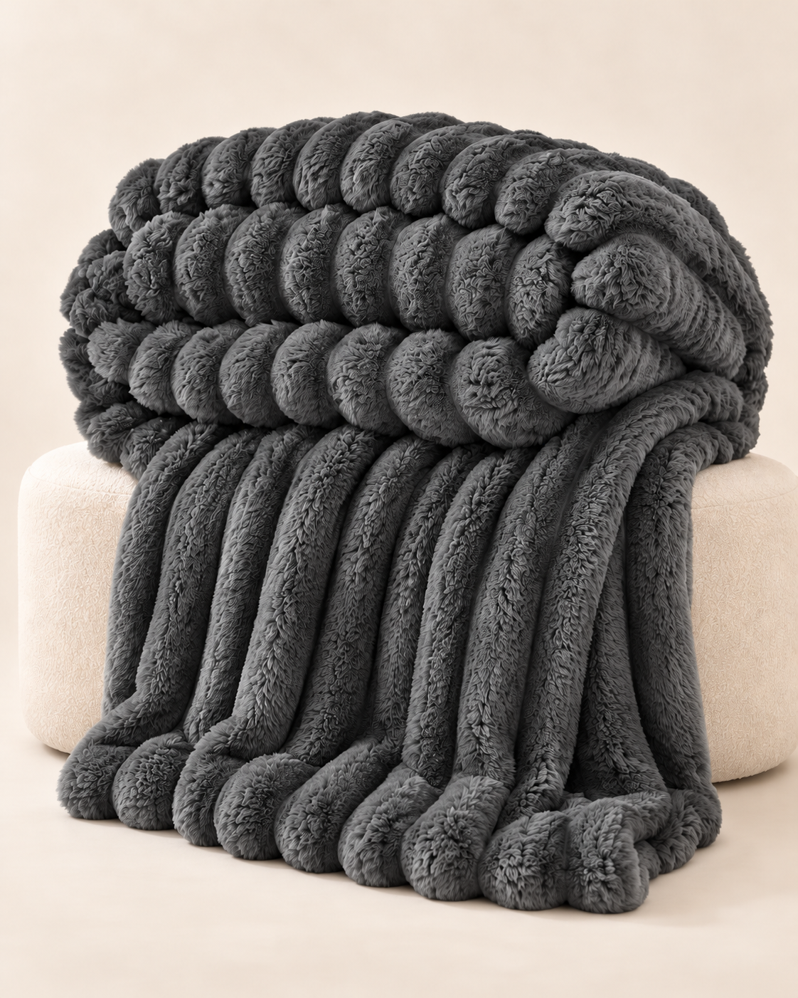 Plush Ribbed Throw Blanket – Thick Striped Sofa & Bed Blanket
