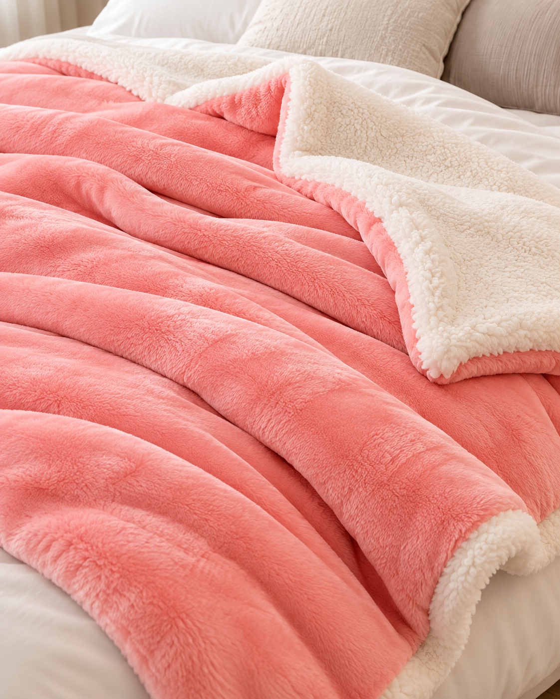 Reversible Plush Sherpa Throw Blanket – Cosy Bed & Sofa Throw