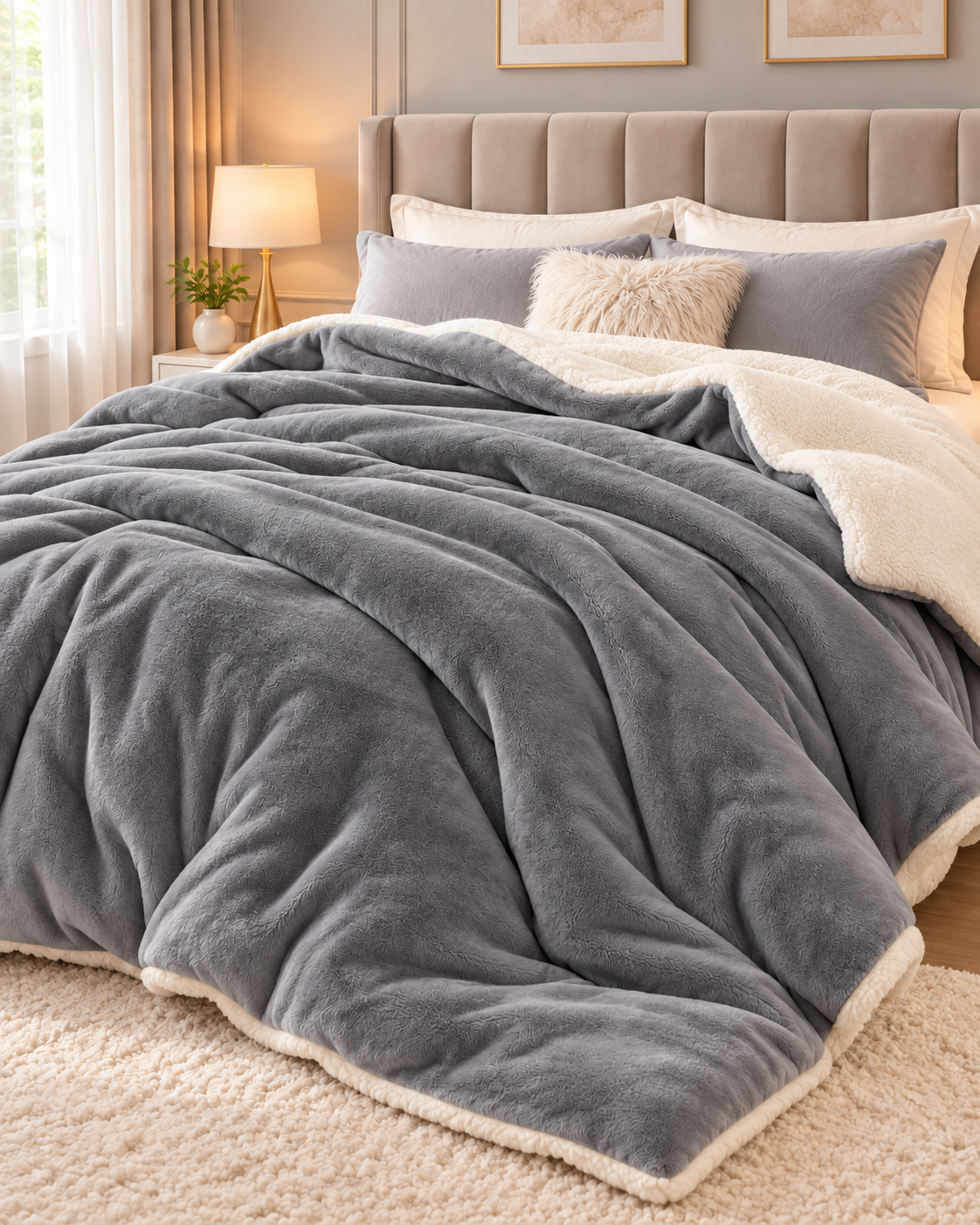 Reversible Plush Sherpa Throw Blanket – Cosy Bed & Sofa Throw