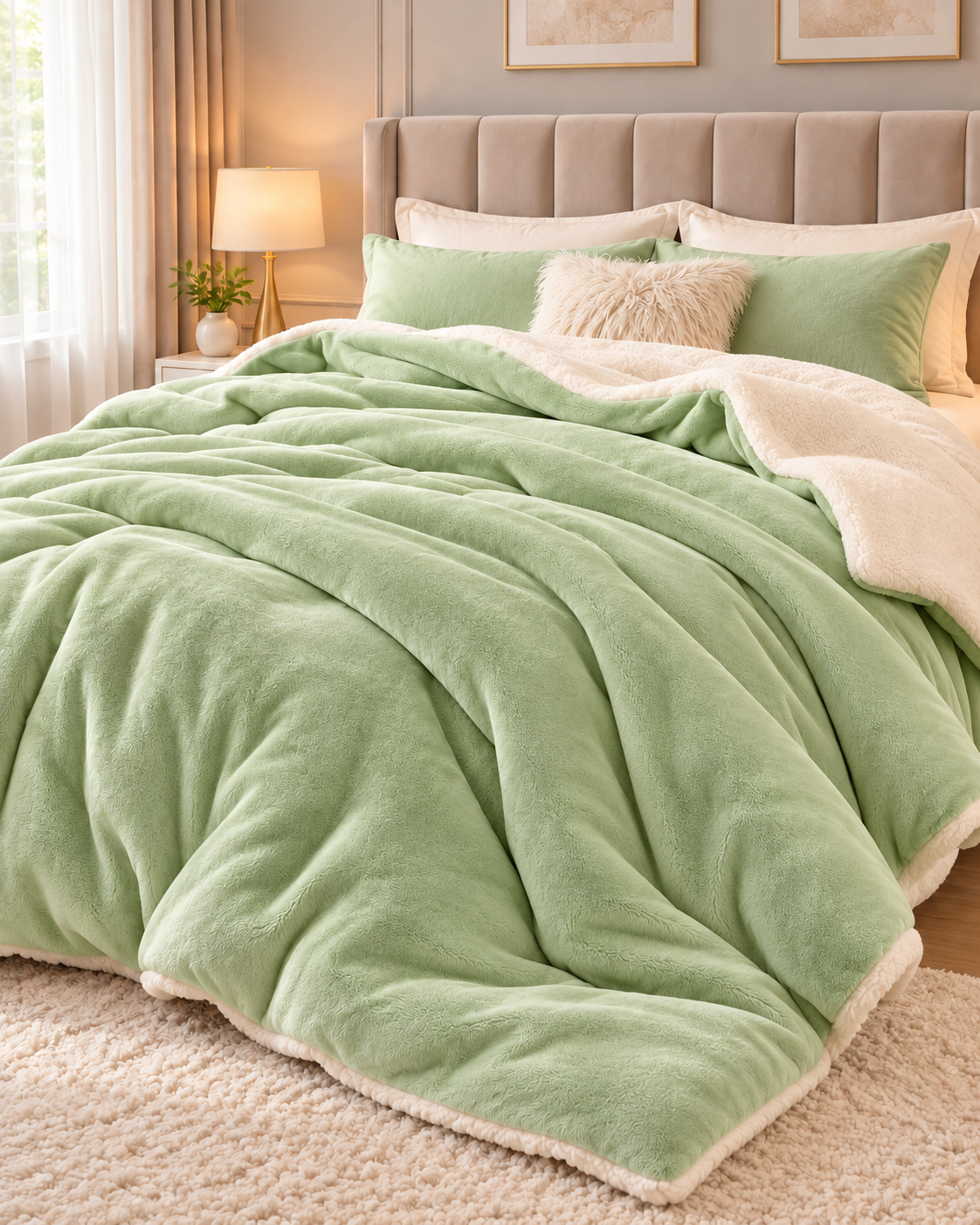 Reversible Plush Sherpa Throw Blanket – Cosy Bed & Sofa Throw