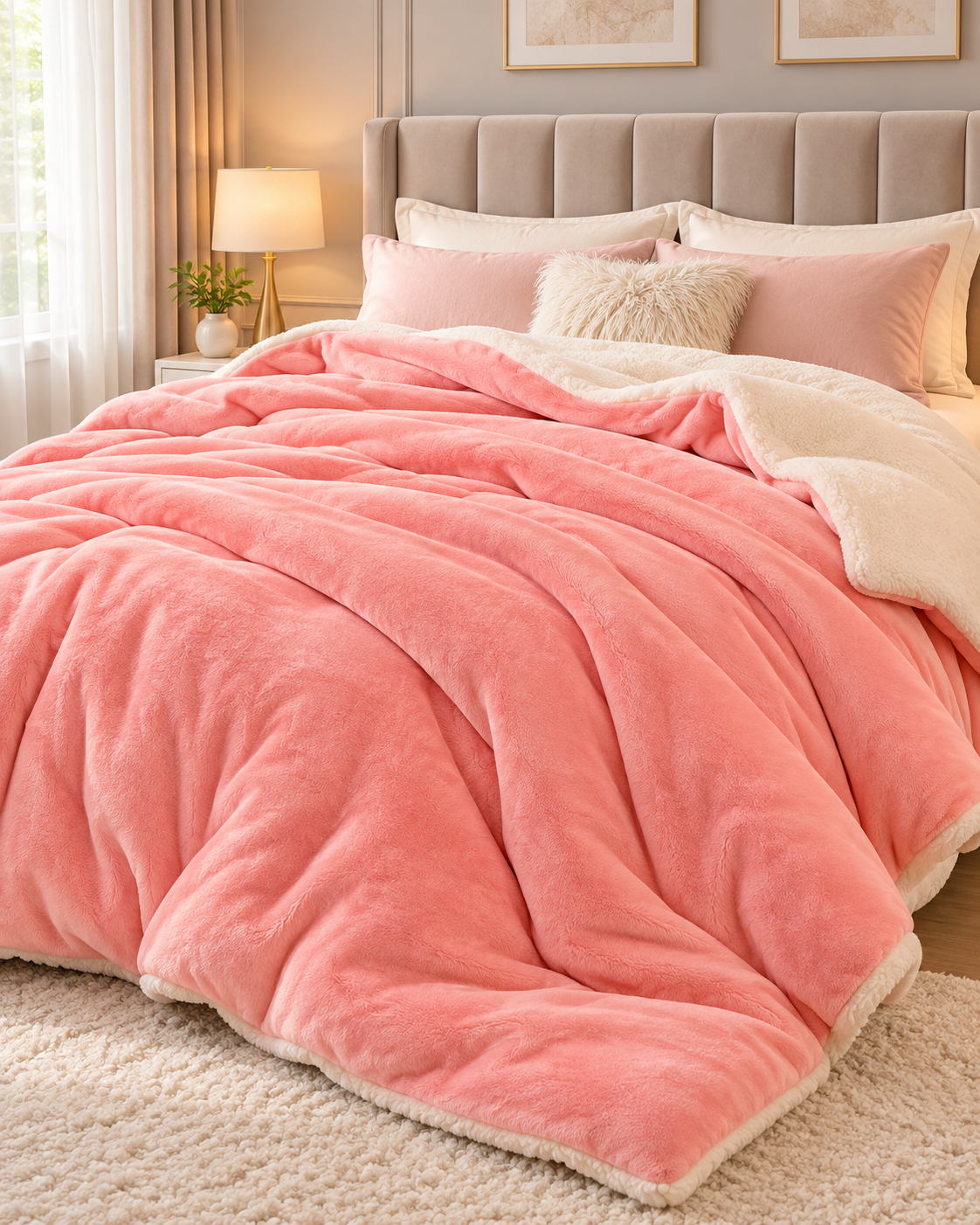 Reversible Plush Sherpa Throw Blanket – Cosy Bed & Sofa Throw