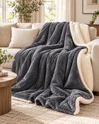 Reversible Plush Sherpa Throw Blanket – Cosy Bed & Sofa Throw