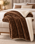 Reversible Plush Sherpa Throw Blanket – Cosy Bed & Sofa Throw