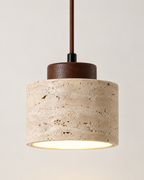 Small Beige Textured Pendant Light with Brown Cord