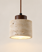 Small Beige Textured Pendant Light with Brown Cord