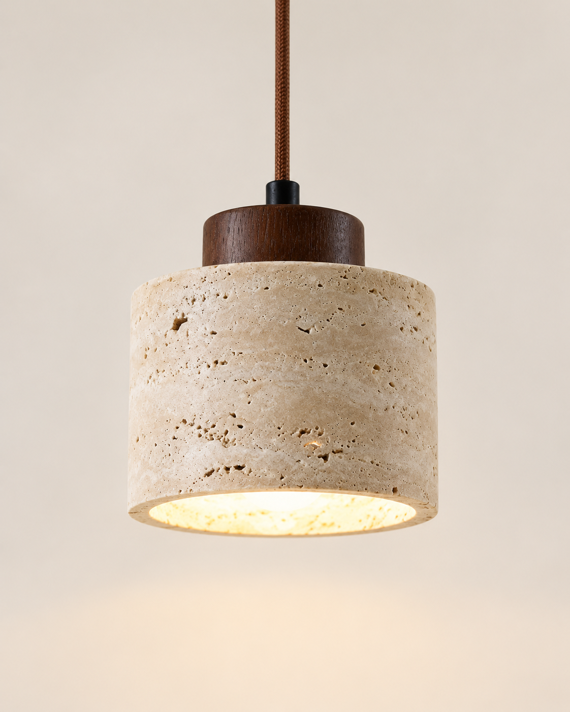 Small Beige Textured Pendant Light with Brown Cord
