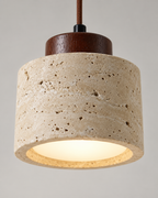 Small Beige Textured Pendant Light with Brown Cord