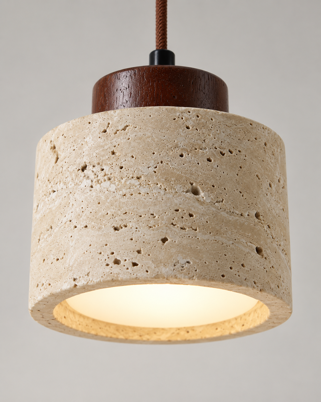 Small Beige Textured Pendant Light with Brown Cord