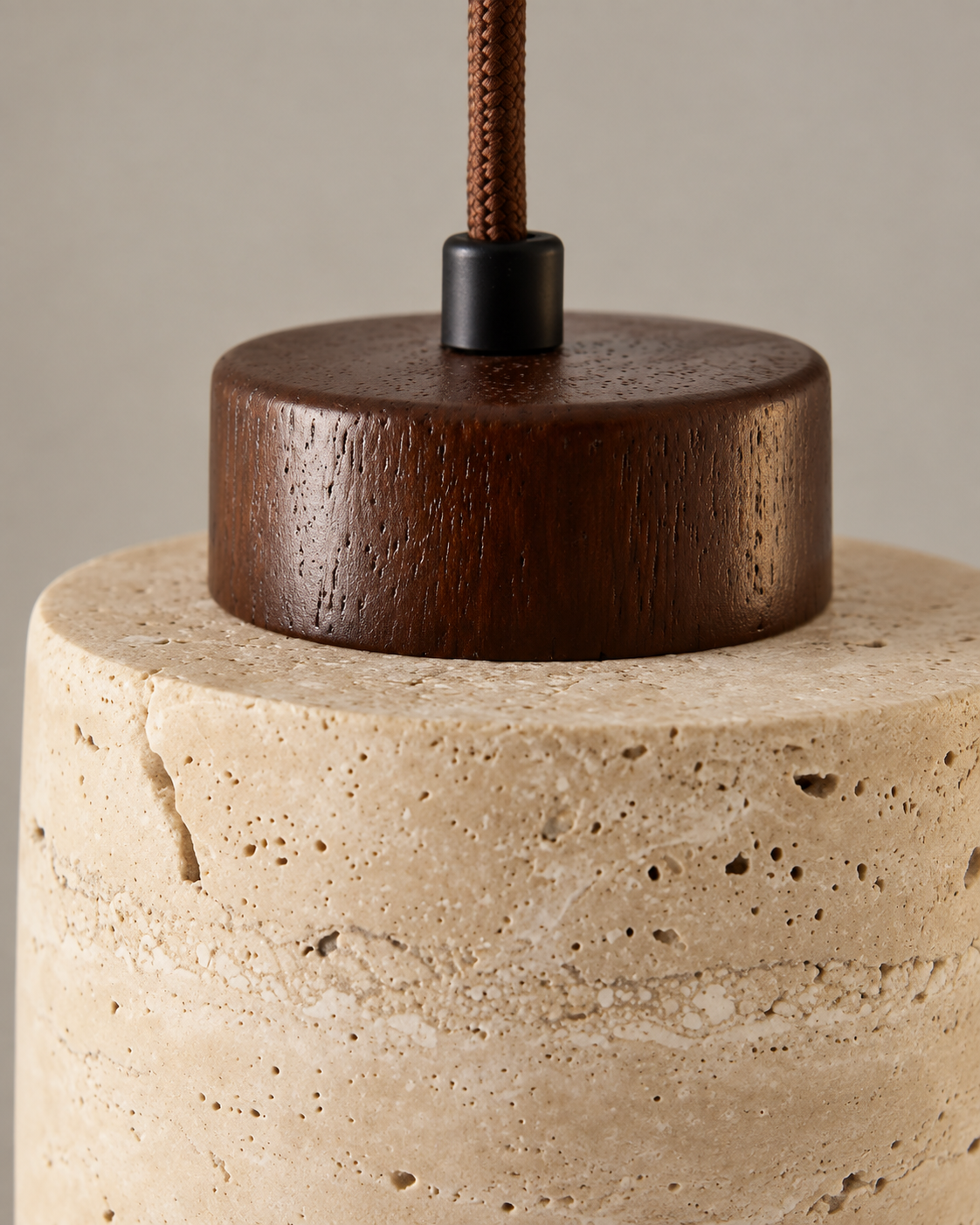 Small Beige Textured Pendant Light with Brown Cord