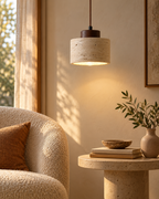 Small Beige Textured Pendant Light with Brown Cord