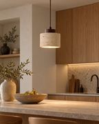Small Beige Textured Pendant Light with Brown Cord