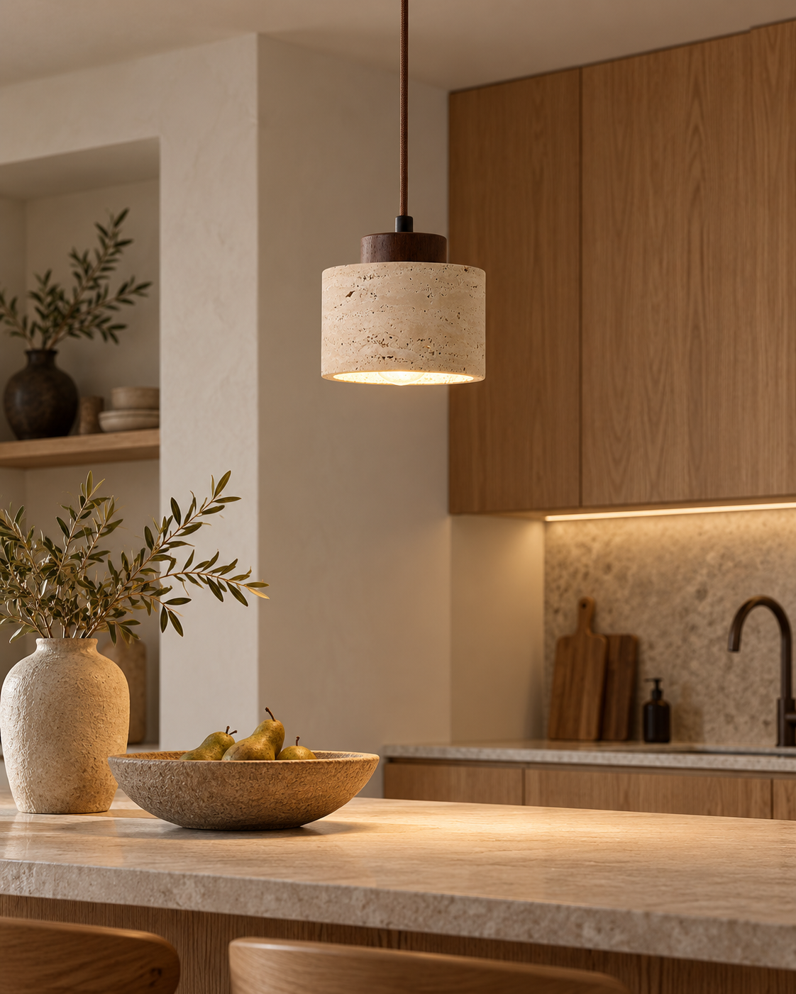 Small Beige Textured Pendant Light with Brown Cord