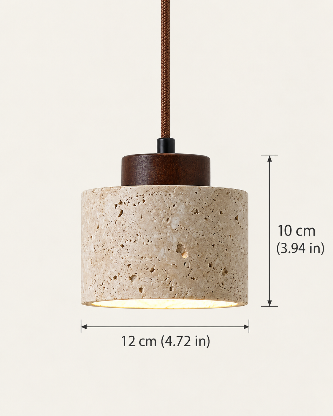 Small Beige Textured Pendant Light with Brown Cord
