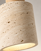 Small Stone-Look Pendant Light – Cylindrical Shade with Wooden Detail